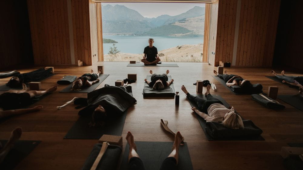 Yoga studio with a stunning view.