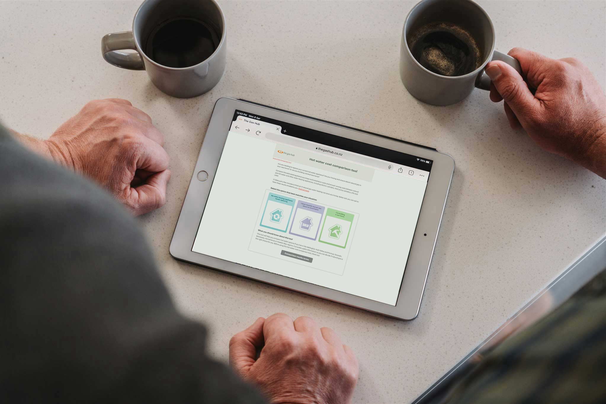 IPad showing gas hot water comparison tool