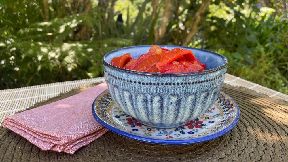 Capsicum salad in a bowl ready to eat on the table.