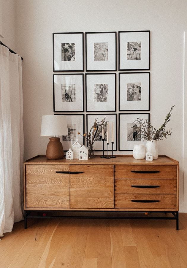 Gallery wall with black and white wall art.