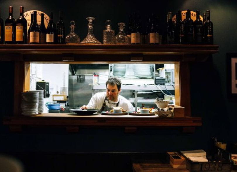 Food ready for service at Nero restaurant.