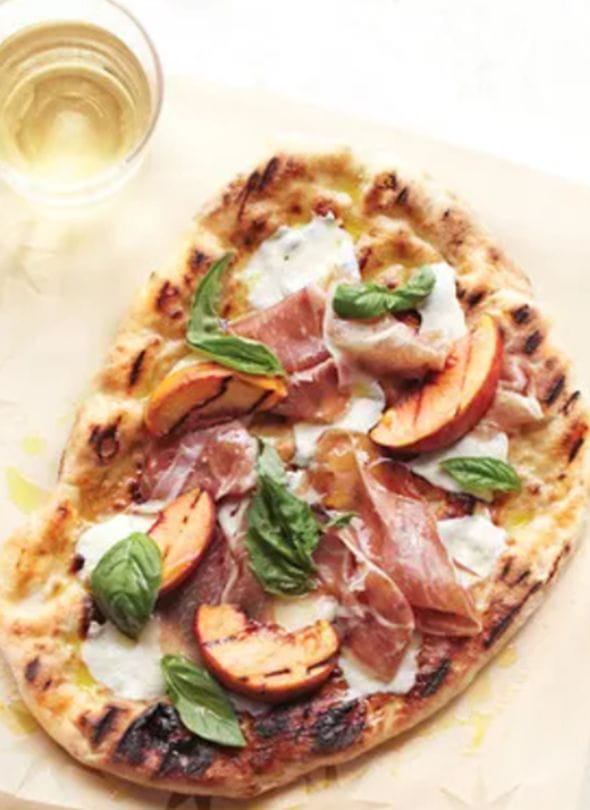 Grilled-peach pizza with prosciutto.