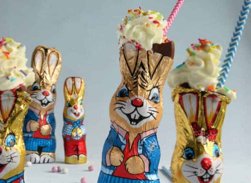 Bunny Easter eggs filled with a milkshake.