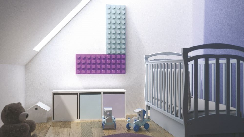 Lego brick style radiator in childs bedroom