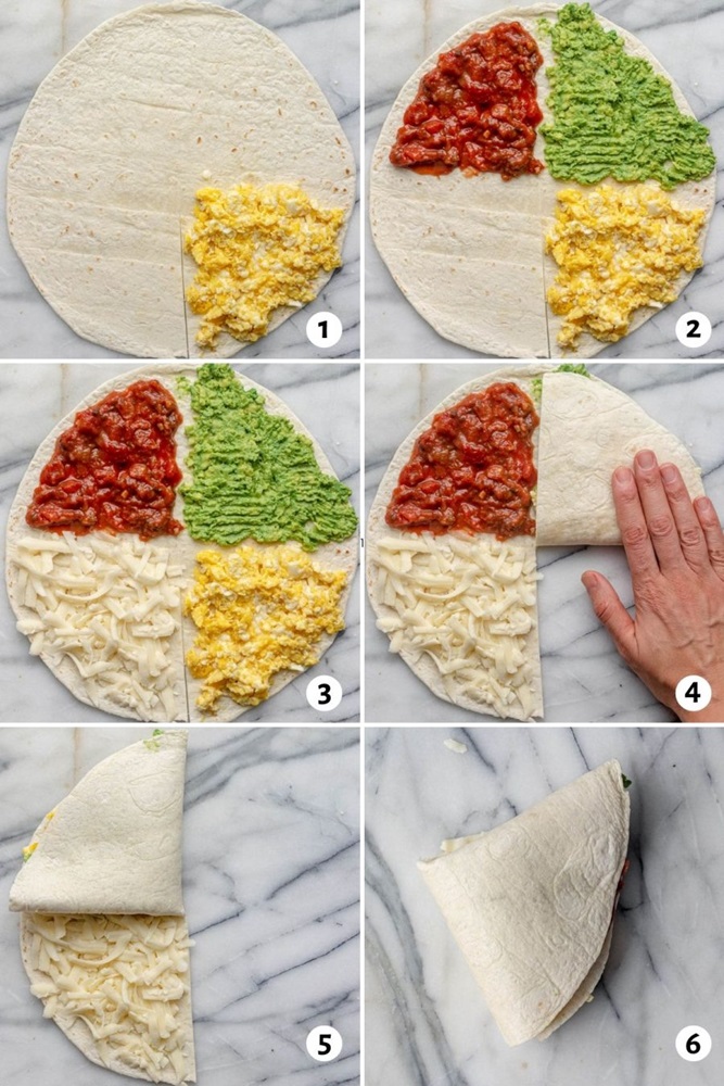 steps of folding a tortilla 